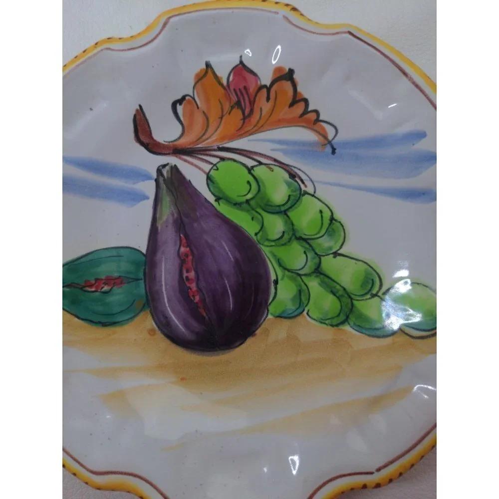 Vintage‎ Hand Painted Italian Plate Eggplant Grapes Fruit Ceramic 8.5